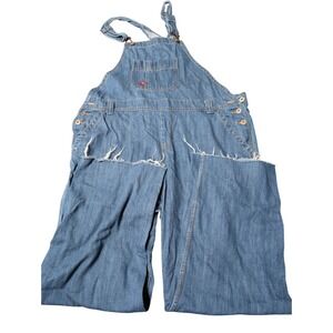 Dickies Mens Denim Bib Overalls Medium Wash Distressed Cut Size Large A4